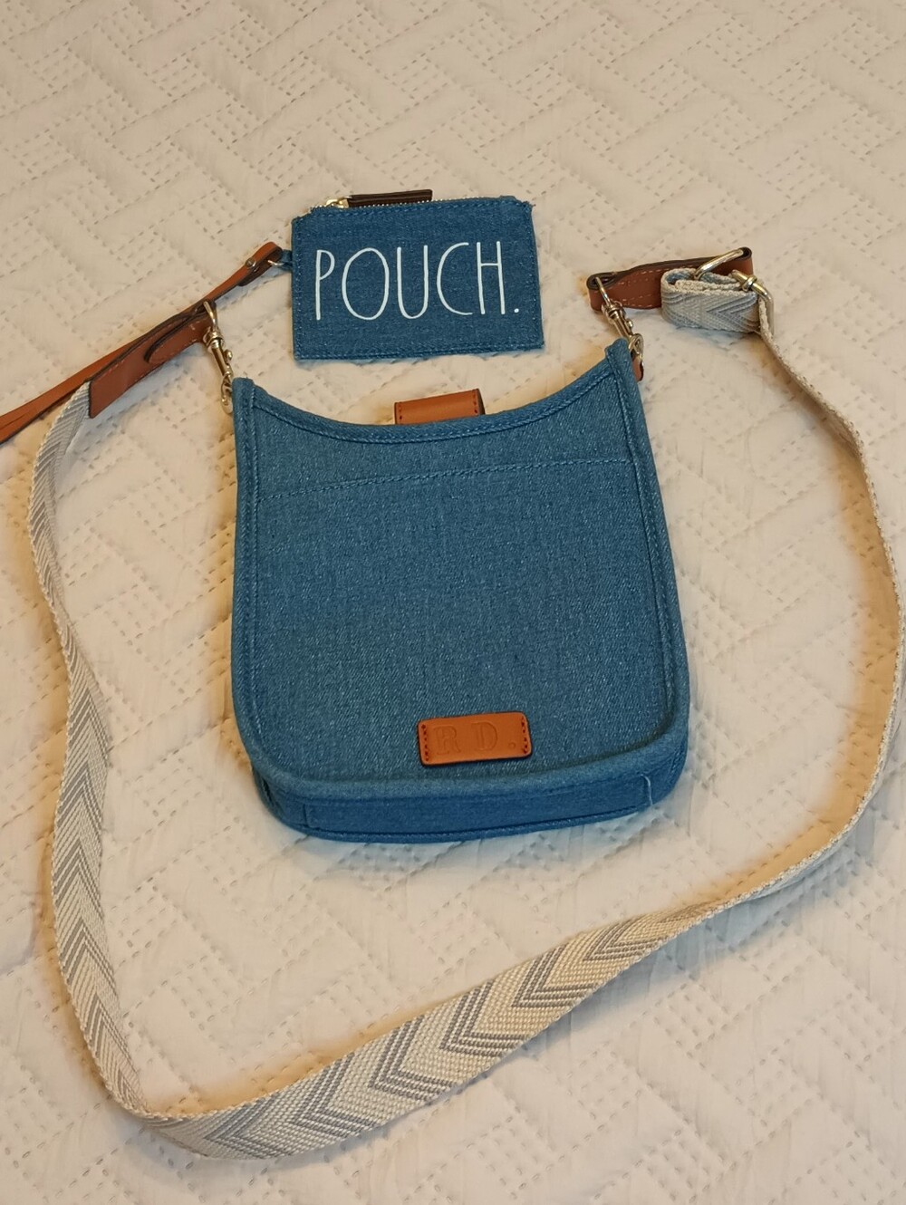 Rae Dunn Blue Jean Crossbody Bag with‎ Detachable Pouch